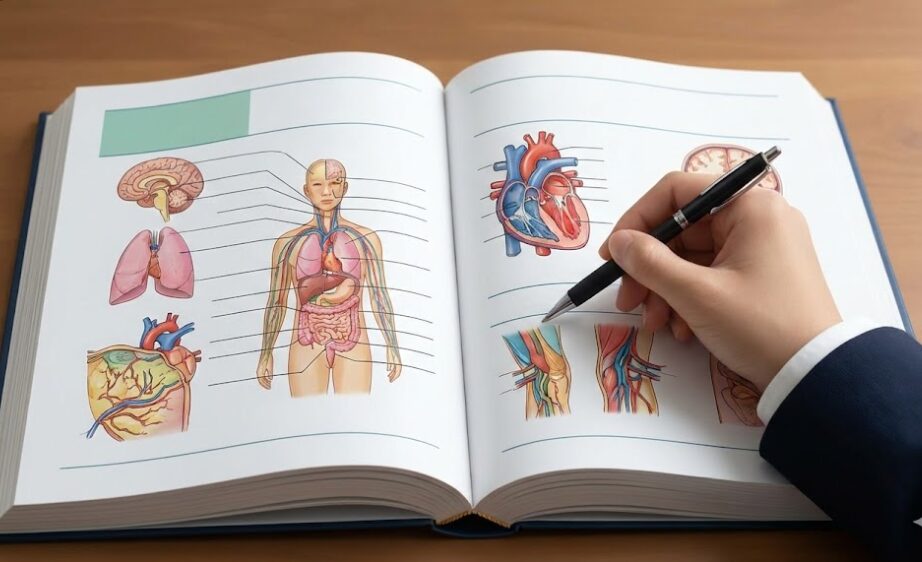 イラストや図解が豊富で視覚的に理解しやすい介護福祉士の学習参考書を開いている様子