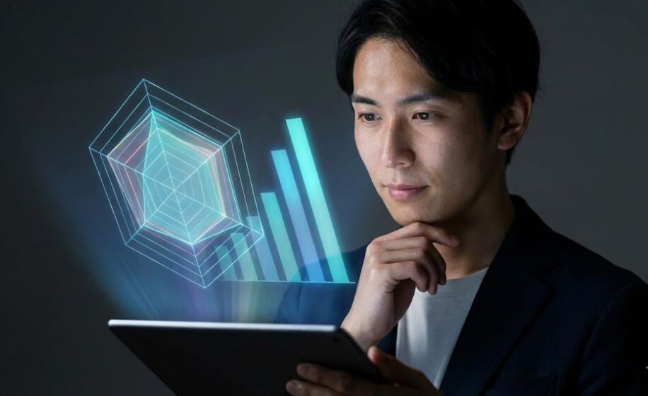 学習アプリの分析機能によってグラフ化された苦手分野のデータを確認する日本人受験生