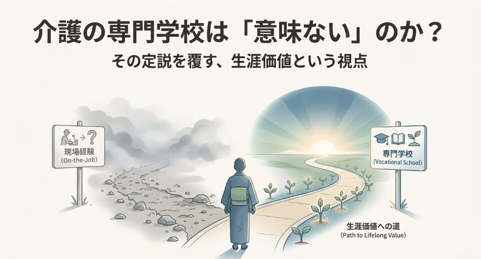 介護の専門学校は「意味ない」のか？その定説を覆す、生涯価値という視点。現場経験ルートと専門学校ルートの比較