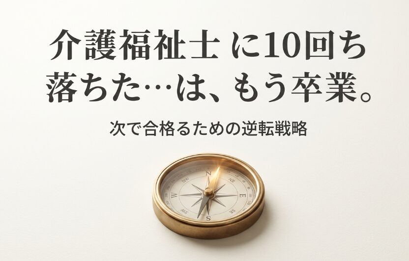コンパス（羅針盤）の画像。10回落ちた経験を卒業し、次で受かるための逆転戦略を示すイメージ。