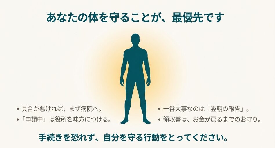 手続きよりもあなたの体を守ることが最優先です