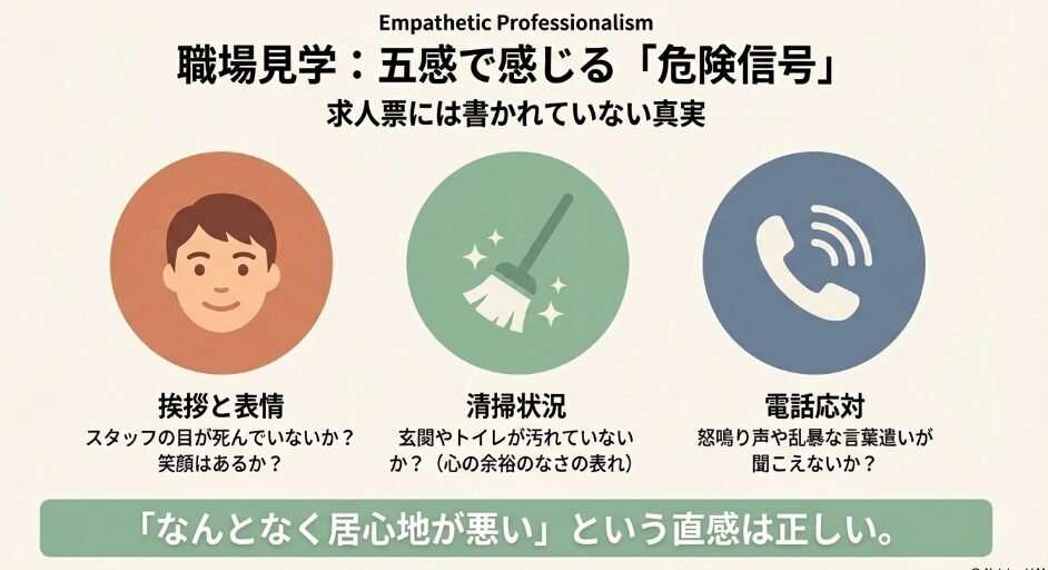 職場見学で確認すべき危険信号(挨拶・清掃状況・電話応対)