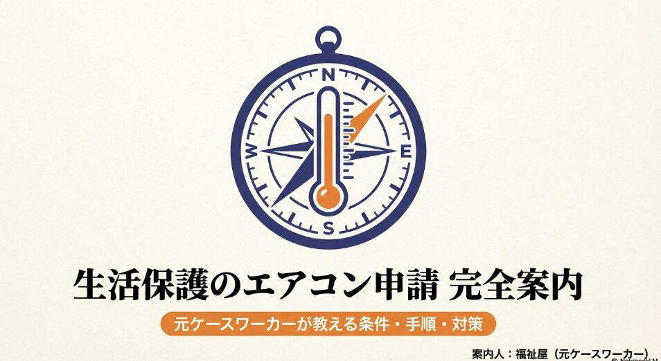 生活保護のエアコン申請の条件や手順、対策を元ケースワーカーが解説するスライドの表紙