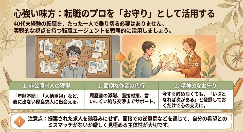 非公開求人の獲得、面倒な作業の代行、精神的な支えといった転職エージェントを活用する3つのメリット