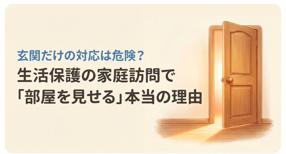 玄関だけの対応は危険か、生活保護の家庭訪問で部屋を見せる本当の理由について解説したスライド