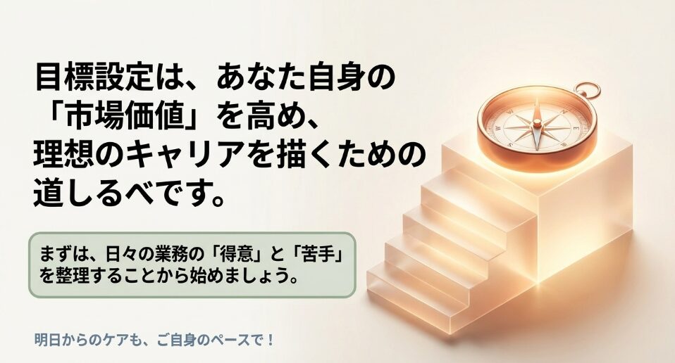 目標設定はあなた自身の市場価値を高め、理想のキャリアを描くための道しるべであるというメッセージ。