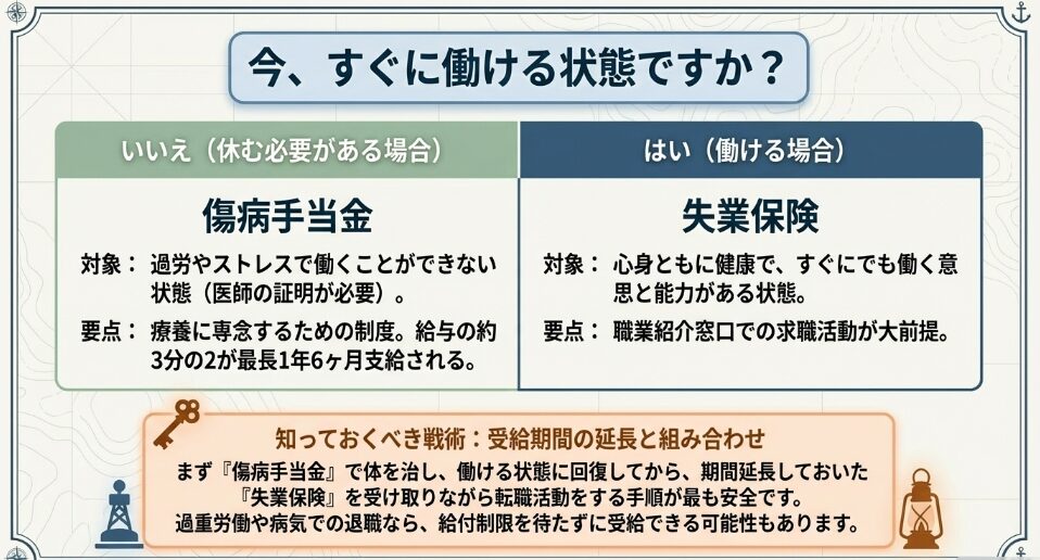 今すぐ働ける状態かに応じた傷病手当金と失業保険の条件比較と受給期間延長の組み合わせ戦術