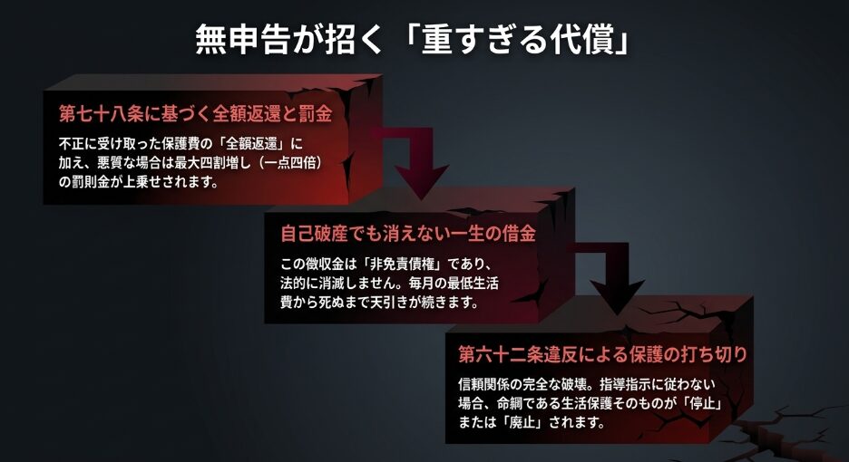 78条に基づく全額返還・罰金や生活保護打ち切りなど、無申告が招く重すぎる代償