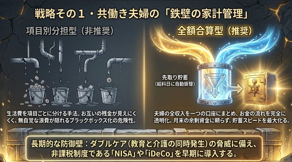 戦略その1：共働き夫婦の鉄壁の家計管理。全額合算型による透明化と先取り貯蓄の仕組み