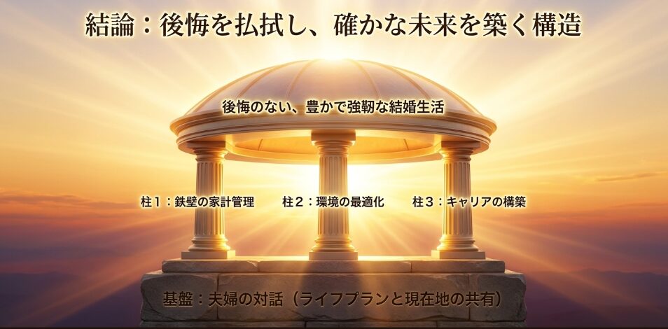 結論：後悔を払拭し、確かな未来を築く構造。家計管理、環境最適化、キャリア構築の3本柱