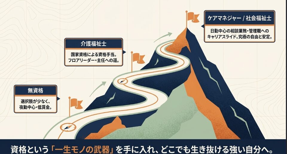 介護福祉士やケアマネジャーへの資格取得によるキャリアアップの道のり